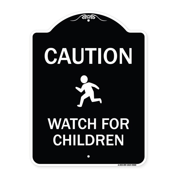 Designer Series-Caution Watch For Children Black & White, 24" x 18", BW-1824-9860